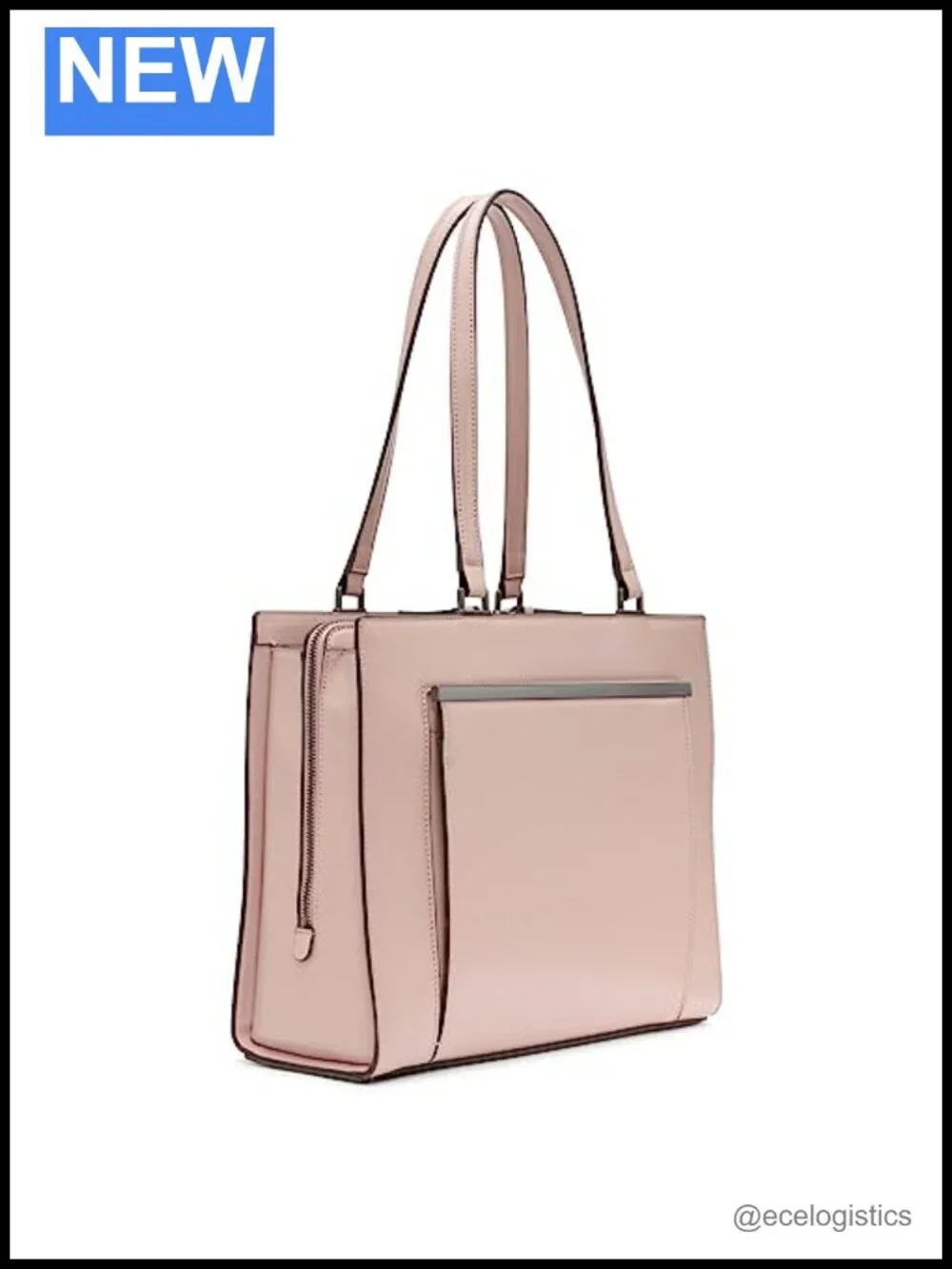Vegan Leather Triple Compartment Tote with Zipper and Shoulder Strap